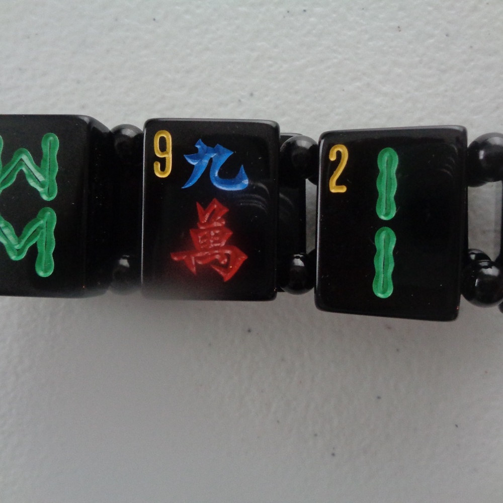 Black Stretch Bakelite Tiles Mahjong Bracelet